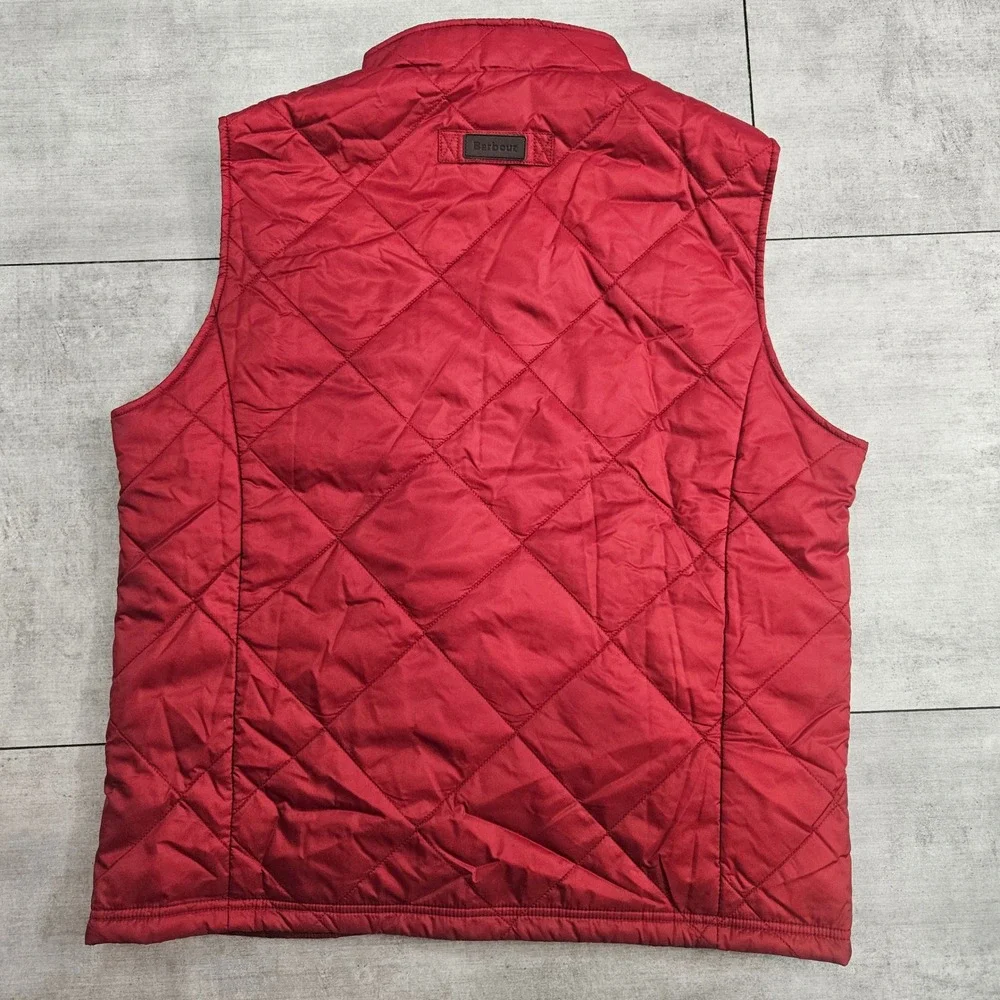 Barbour Finn Gilet Mens Red Quilted Vest Diamond Stitch Tartan Lining Size Large